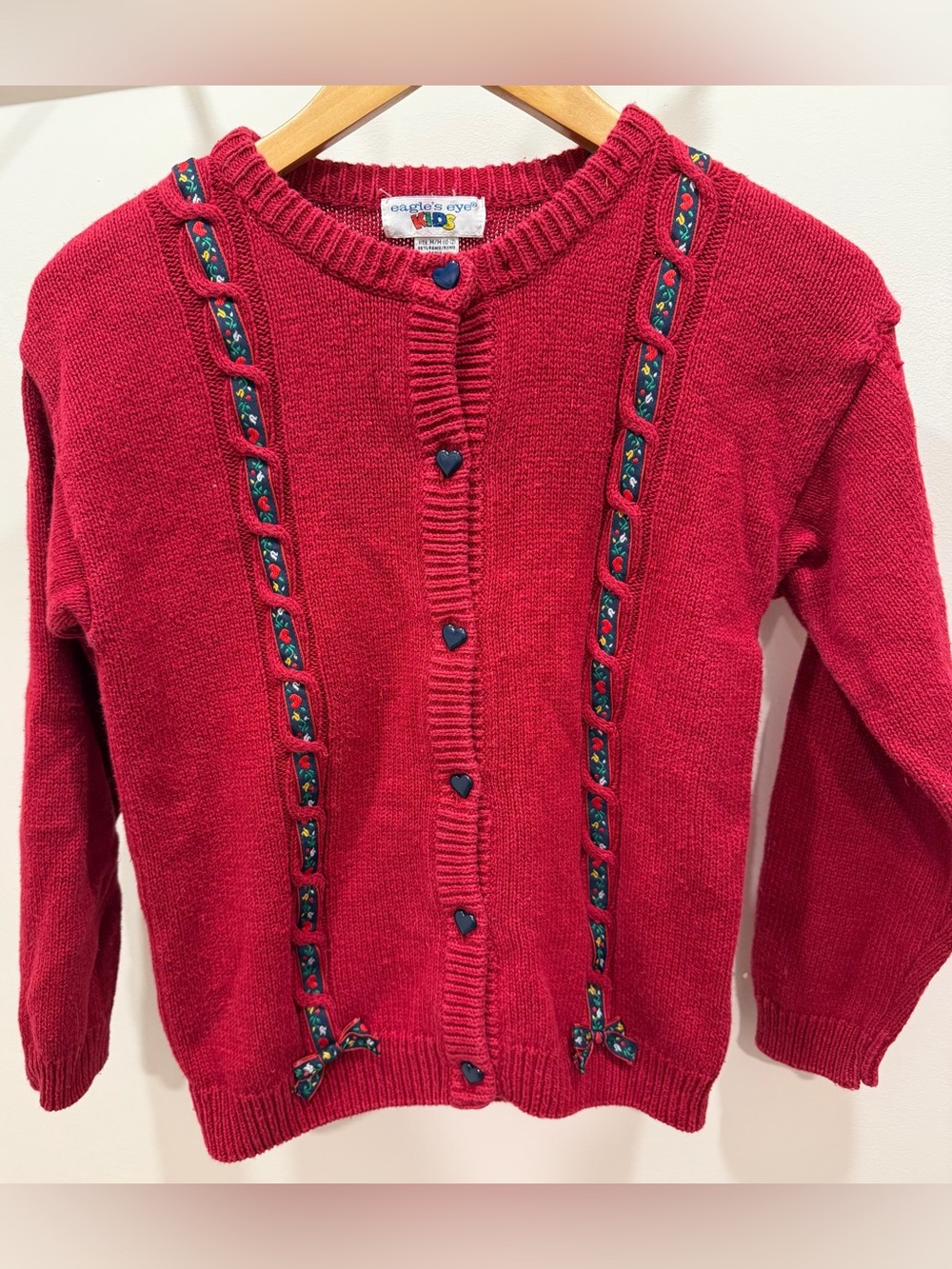 VINTAGE Holiday Cottagecore Cableknit Heart Kids Cardigan